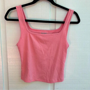 Bubblegum Pink Soft Ribbed Knit Square Neck Tank Top Sleeveless Blouse / Size M